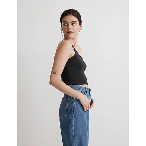 Madewell | NWT | One-Shoulder Crop Tank in Sleekhold | True Black | Sz XXS - Picture 2 of 8